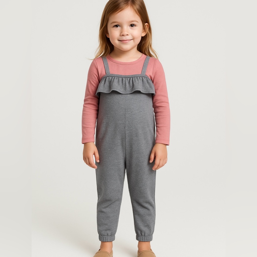 Cat & Jack Gray Ruffle Knit Jumpsuit – Size 4T